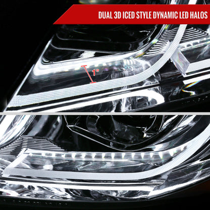 2006-2011 BMW E90 3 Series Sedan 3D Iced LED Dual Projector Headlights (Chrome Housing/Clear Lens)