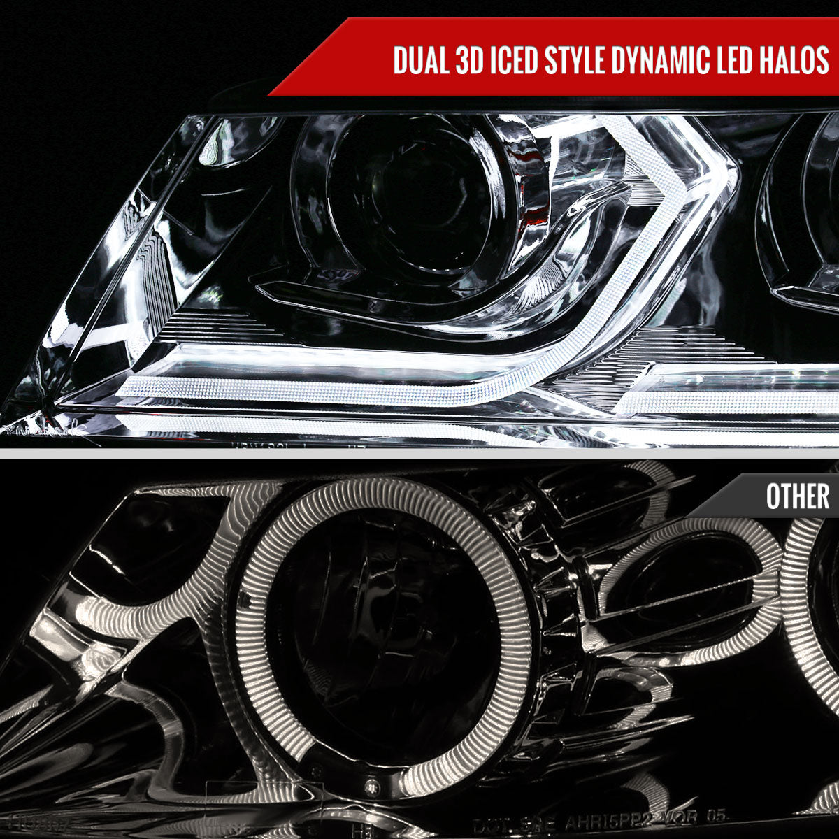 2006-2011 BMW E90 3 Series Sedan 3D Iced LED Dual Projector Headlights (Chrome Housing/Clear Lens)