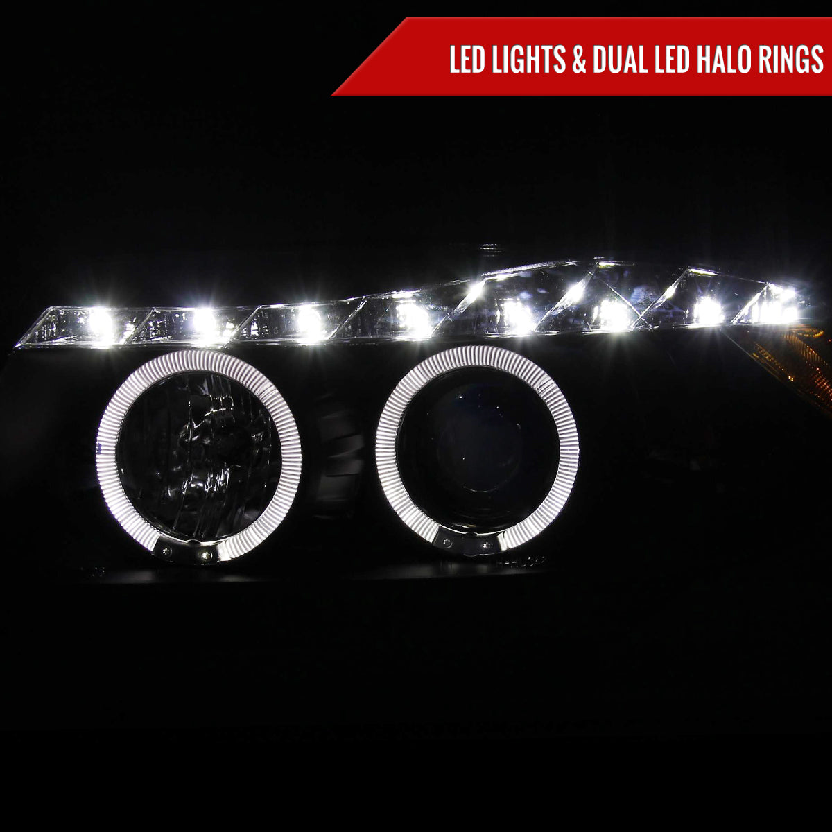 2006-2008 BMW E90 3 Series Sedan Dual Halo Projector Headlights w/ LED Light Strip (Matte Black Housing/Clear Lens)