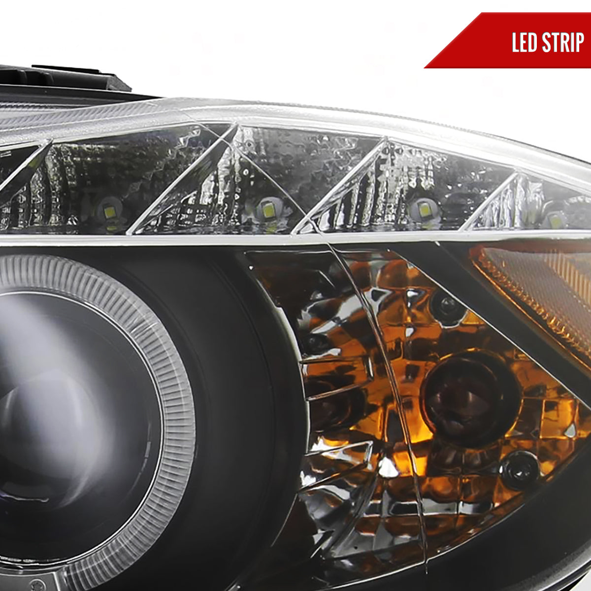2006-2008 BMW E90 3 Series Sedan Dual Halo Projector Headlights w/ LED Light Strip (Matte Black Housing/Clear Lens)