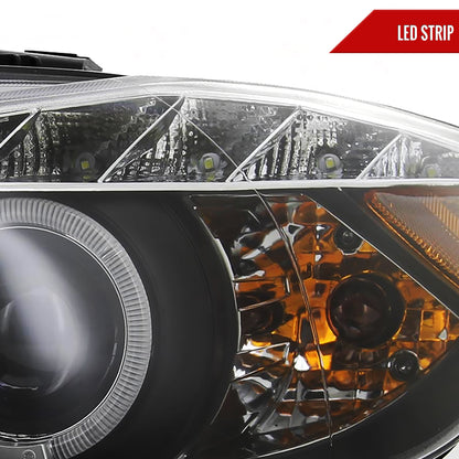 2006-2008 BMW E90 3 Series Sedan Dual Halo Projector Headlights w/ LED Light Strip (Matte Black Housing/Clear Lens)