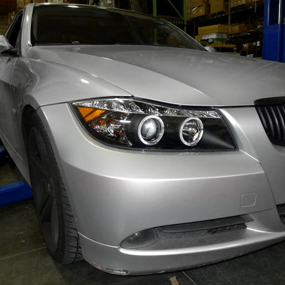 2006-2008 BMW E90 3 Series Sedan Dual Halo Projector Headlights w/ LED Light Strip (Matte Black Housing/Clear Lens)