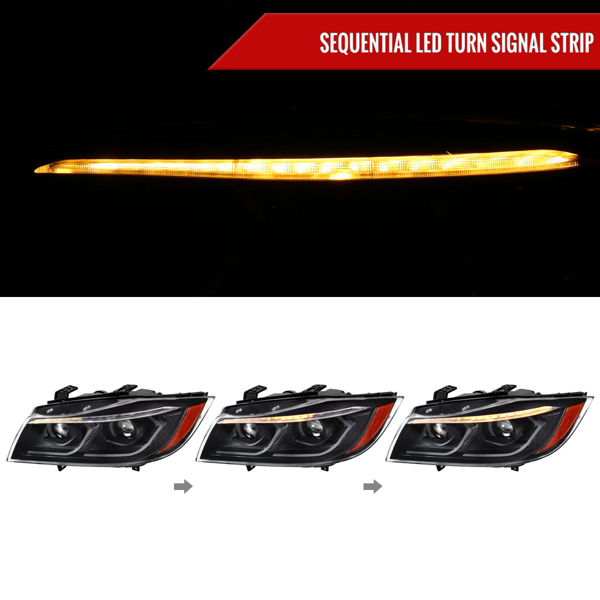 2006-2011 BMW E90 3 Series Sedan 3D Iced LED Dual Projector Headlights (Matte Black Housing/Clear Lens)