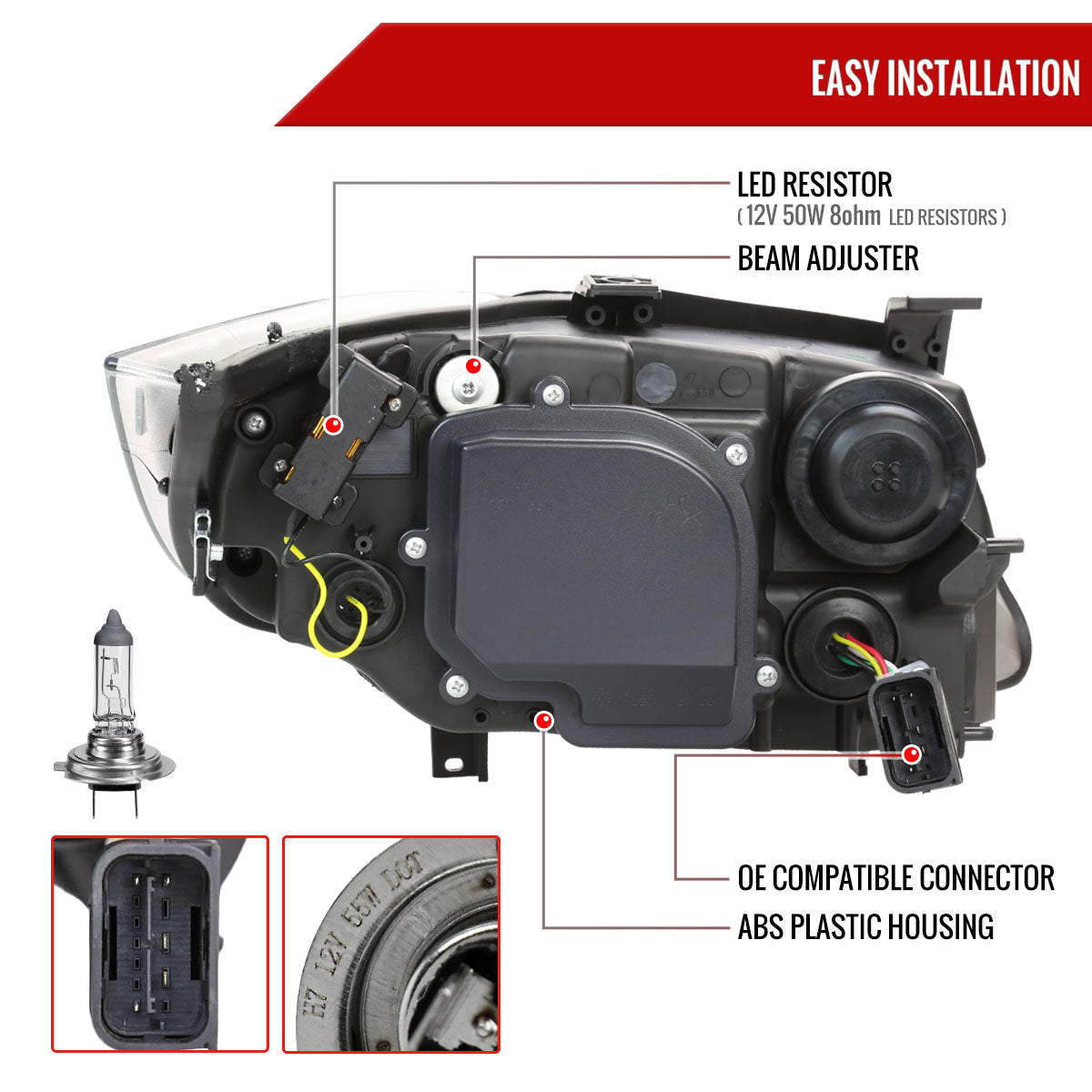2006-2011 BMW E90 3 Series Sedan 3D Iced LED Dual Projector Headlights (Matte Black Housing/Clear Lens)