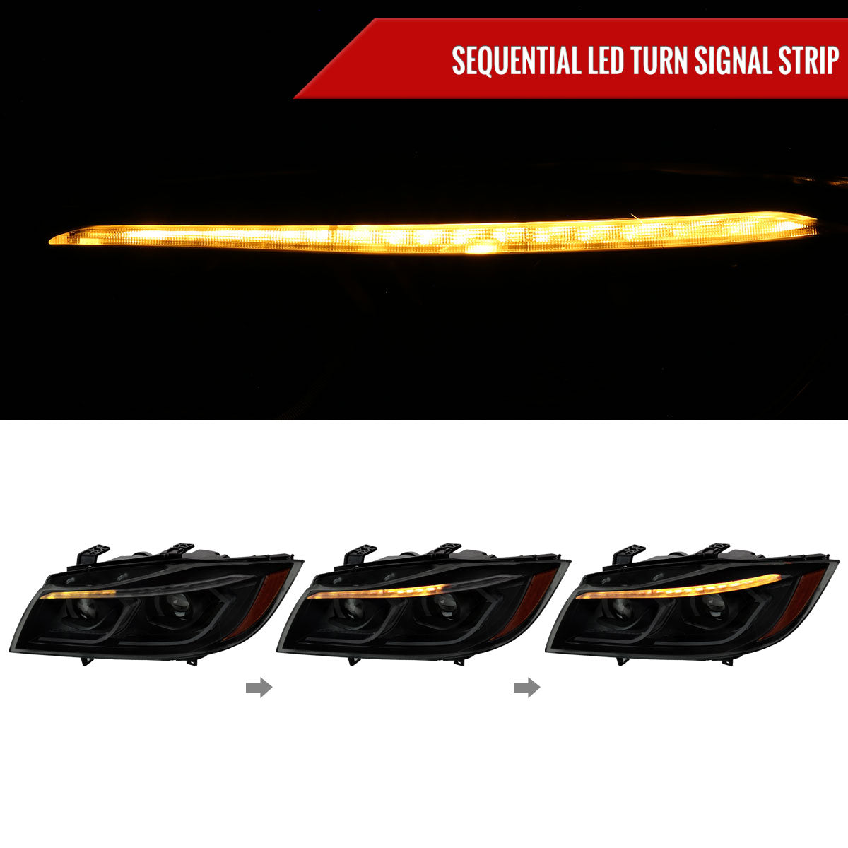 2006-2011 BMW E90 3 Series Sedan 3D Iced LED Dual Projector Headlights (Matte Black Housing/Smoked Lens)
