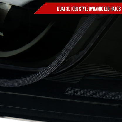 2006-2011 BMW E90 3 Series Sedan 3D Iced LED Dual Projector Headlights (Matte Black Housing/Smoked Lens)