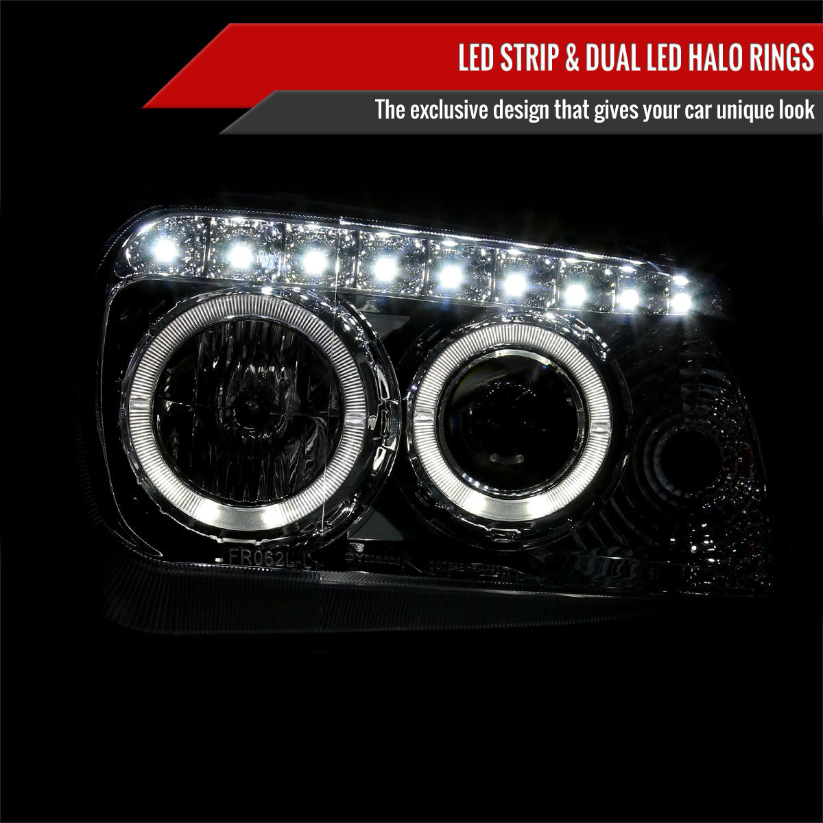 2005-2007 Ford Escape Dual Halo Projector Headlights w/ SMD LED Light Strip (Chrome Housing/Clear Lens)