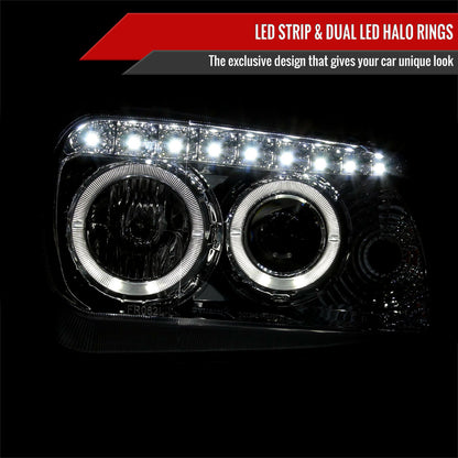 2005-2007 Ford Escape Dual Halo Projector Headlights w/ SMD LED Light Strip (Chrome Housing/Smoked Lens)