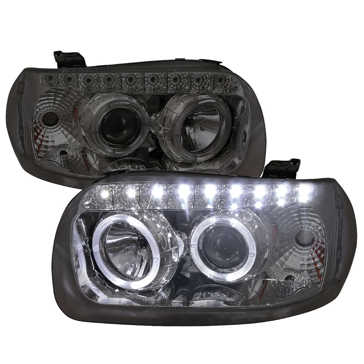 2005-2007 Ford Escape Dual Halo Projector Headlights w/ SMD LED Light Strip (Chrome Housing/Smoked Lens)