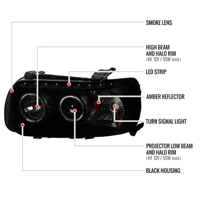 2005-2007 Ford Escape Dual Halo Projector Headlights w/ SMD LED Light Strip (Black Housing/Smoked Lens)