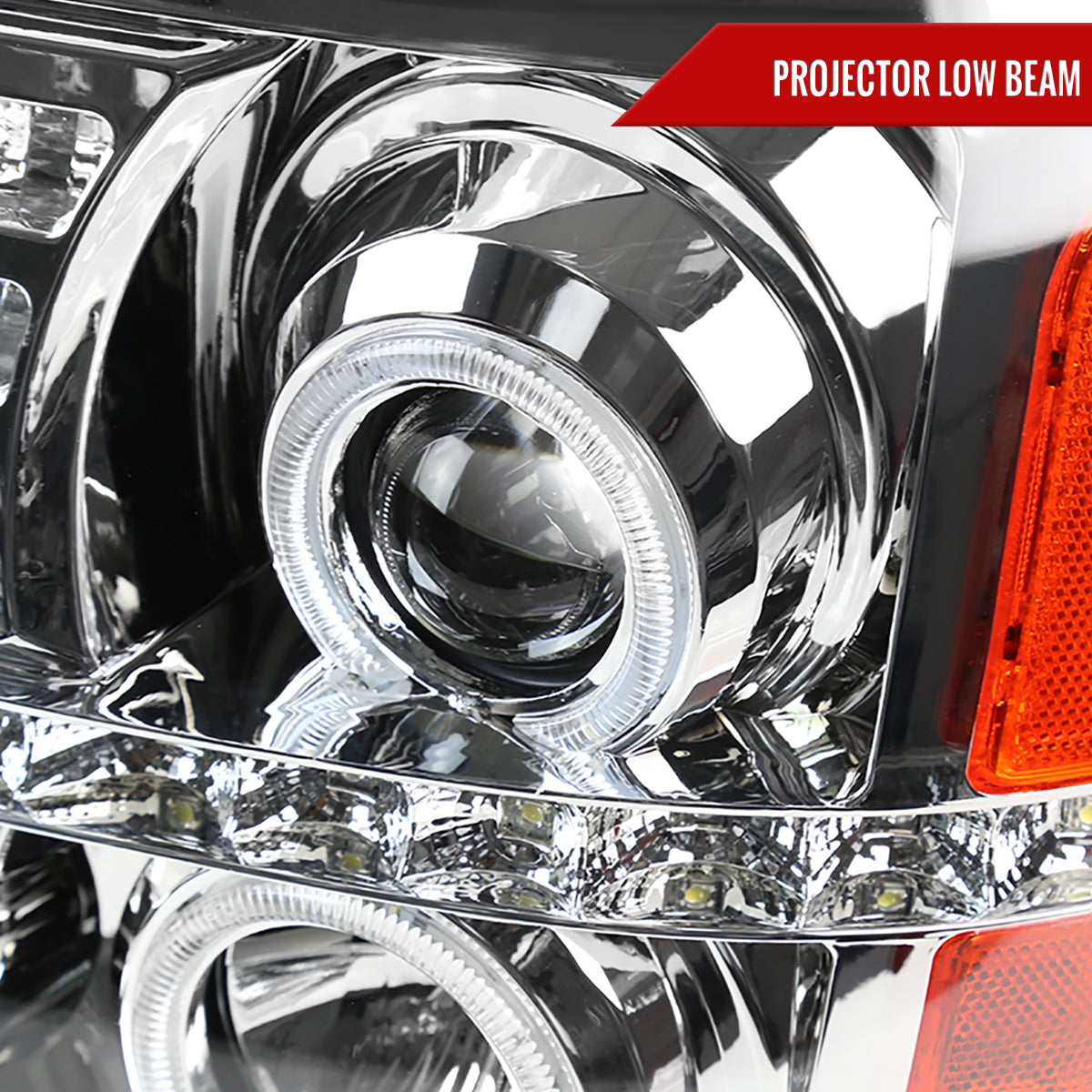 2002-2006 Cadillac Escalade Dual Halo Projector Headlights w/ SMD LED Light Strip (Chrome Housing/Clear Lens)