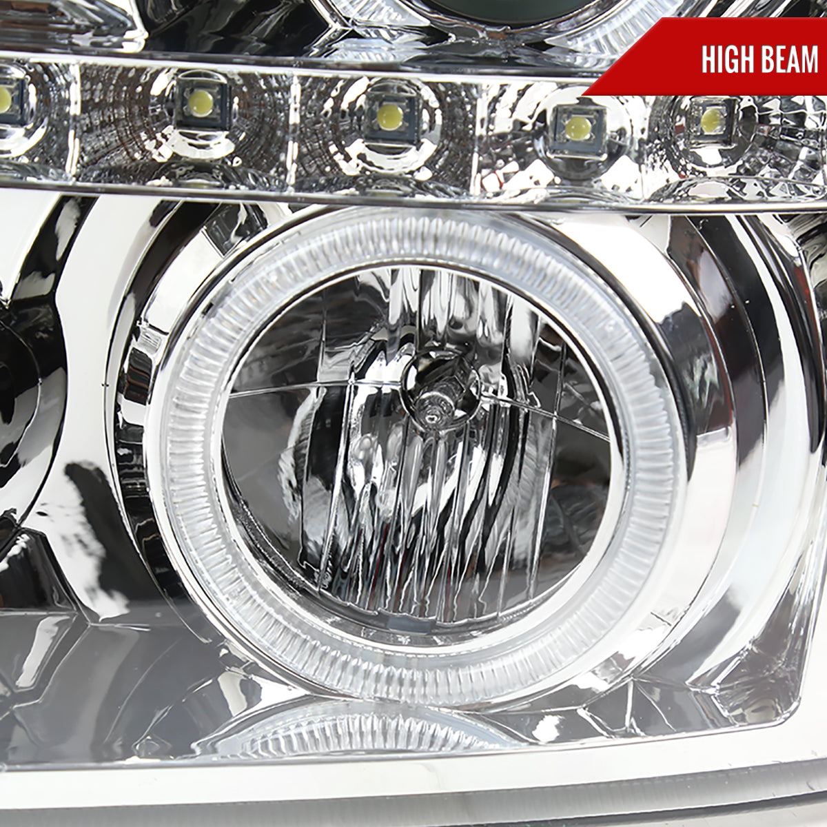 2002-2006 Cadillac Escalade Dual Halo Projector Headlights w/ SMD LED Light Strip (Chrome Housing/Clear Lens)