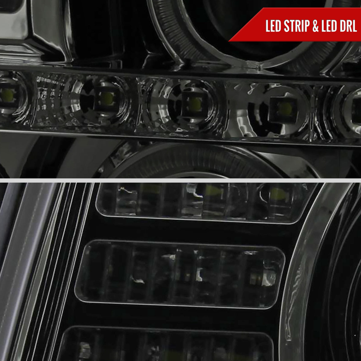 2002-2006 Cadillac Escalade Dual Halo Projector Headlights w/ SMD LED Light Strip (Chrome Housing/Smoked Lens)