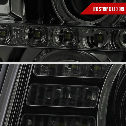 2002-2006 Cadillac Escalade Dual Halo Projector Headlights w/ SMD LED Light Strip (Chrome Housing/Smoked Lens)