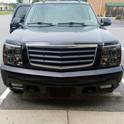 2002-2006 Cadillac Escalade Dual Halo Projector Headlights w/ SMD LED Light Strip (Chrome Housing/Smoked Lens)