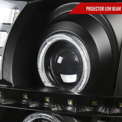 2002-2006 Cadillac Escalade Dual Halo Projector Headlights w/ SMD LED Light Strip (Matte Black Housing/Clear Lens)