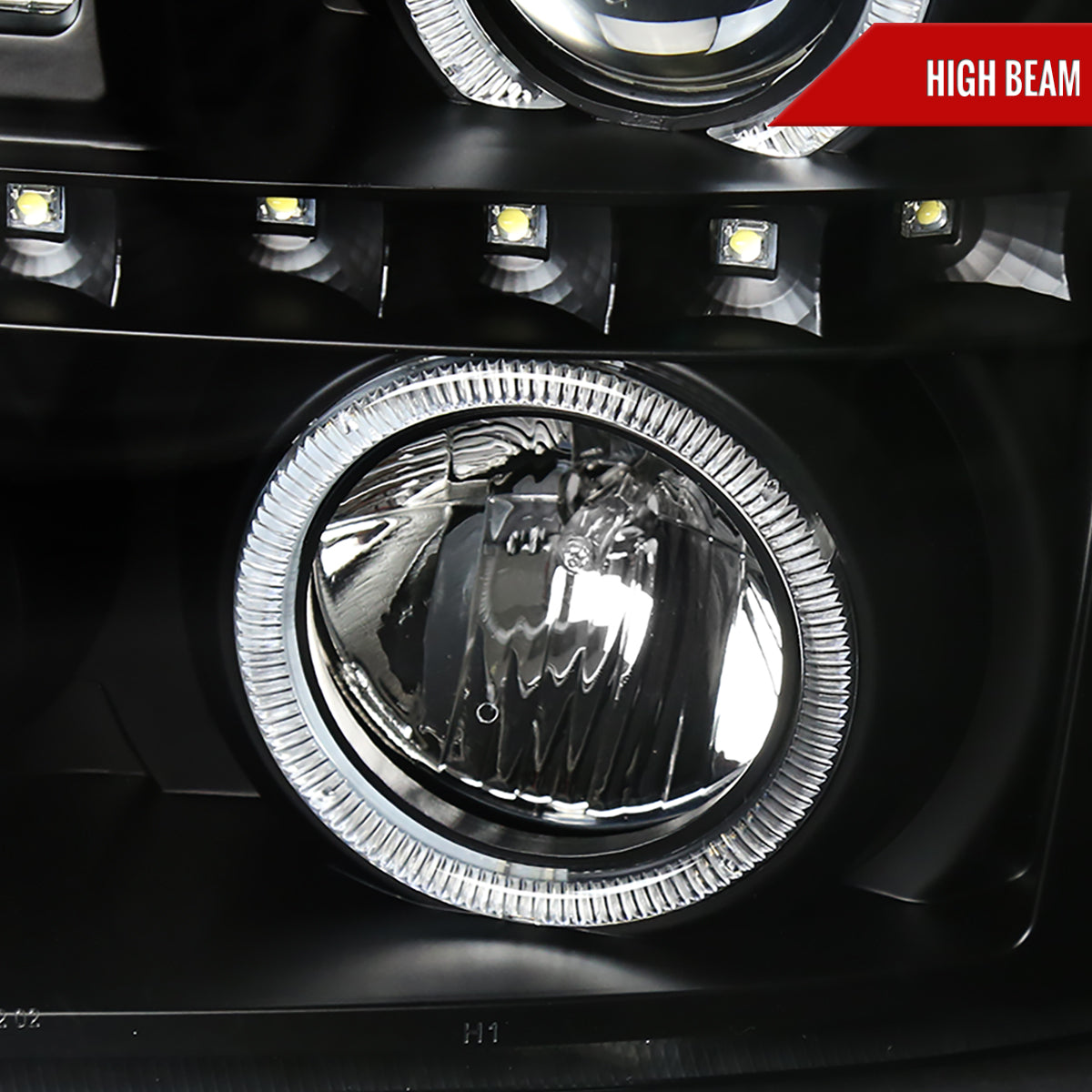 2002-2006 Cadillac Escalade Dual Halo Projector Headlights w/ SMD LED Light Strip (Matte Black Housing/Clear Lens)