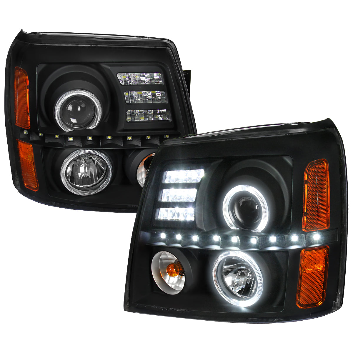 2002-2006 Cadillac Escalade Dual Halo Projector Headlights w/ SMD LED Light Strip (Matte Black Housing/Clear Lens)