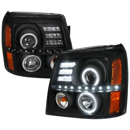 2002-2006 Cadillac Escalade Dual Halo Projector Headlights w/ SMD LED Light Strip (Matte Black Housing/Clear Lens)