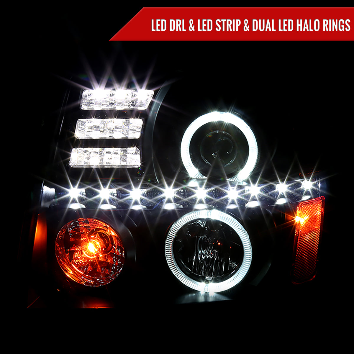2002-2006 Cadillac Escalade Dual Halo Projector Headlights w/ SMD LED Light Strip (Black Housing/Smoked Lens)