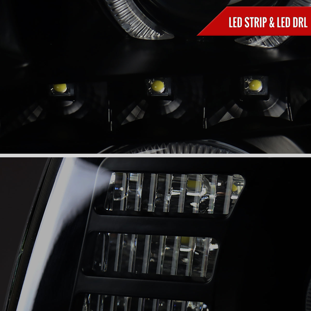 2002-2006 Cadillac Escalade Dual Halo Projector Headlights w/ SMD LED Light Strip (Black Housing/Smoked Lens)