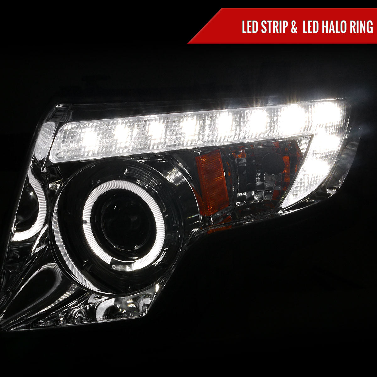 2007-2010 Ford Edge Halo Projector Headlights w/ LED Light Strip (Chrome Housing/Clear Lens)