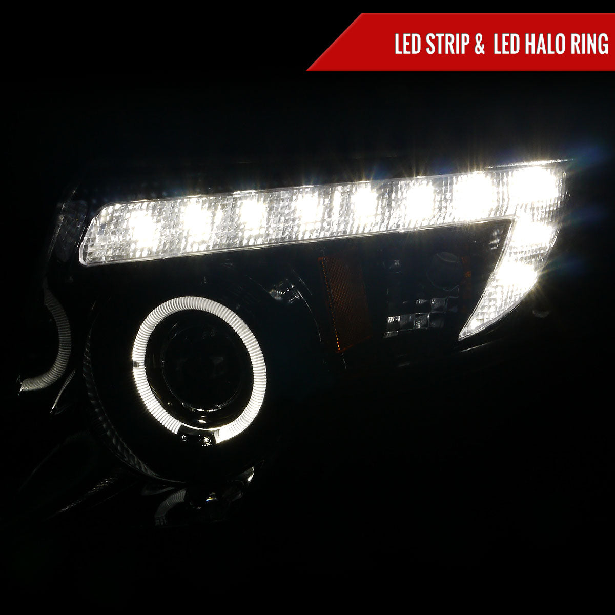 2007-2010 Ford Edge Halo Projector Headlights w/ LED Light Strip (Glossy Black Housing/Smoked Lens)