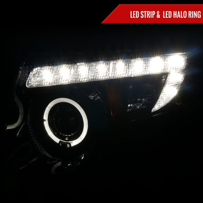 2007-2010 Ford Edge Halo Projector Headlights w/ LED Light Strip (Glossy Black Housing/Smoked Lens)