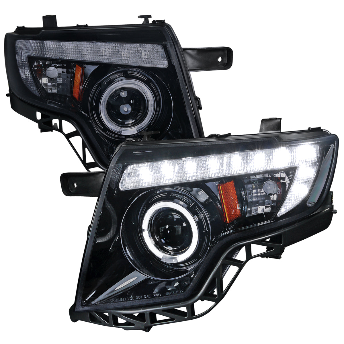 2007-2010 Ford Edge Halo Projector Headlights w/ LED Light Strip (Glossy Black Housing/Smoked Lens)