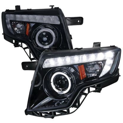 2007-2010 Ford Edge Halo Projector Headlights w/ LED Light Strip (Glossy Black Housing/Smoked Lens)