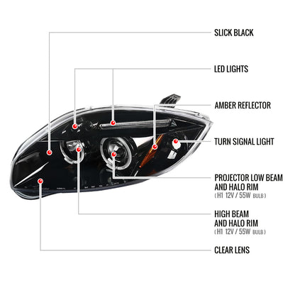 2006-2012 Mitsubishi Eclipse Dual Halo Projector Headlights (Jet Black Housing/Clear Lens)