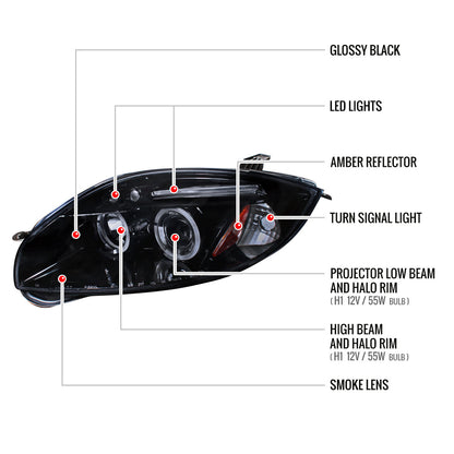 2006-2012 Mitsubishi Eclipse Dual Halo Projector Headlights (Glossy Black Housing/Smoked Lens)