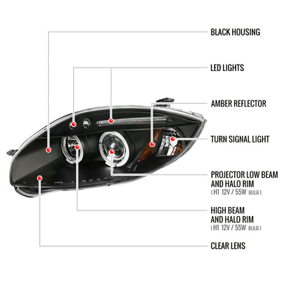 2006-2012 Mitsubishi Eclipse Dual Halo Projector Headlights (Matte Black Housing/Clear Lens)