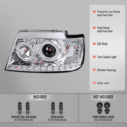 2002-2005 Ford Explorer Dual Halo Projector Headlights (Chrome Housing/Clear Lens)