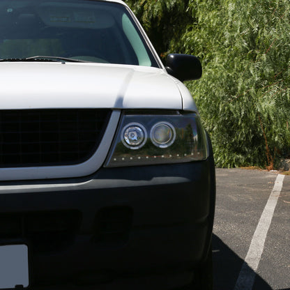 2002-2005 Ford Explorer Dual Halo Projector Headlights w/ LED Light Strip (Jet Black Housing/Clear Lens)