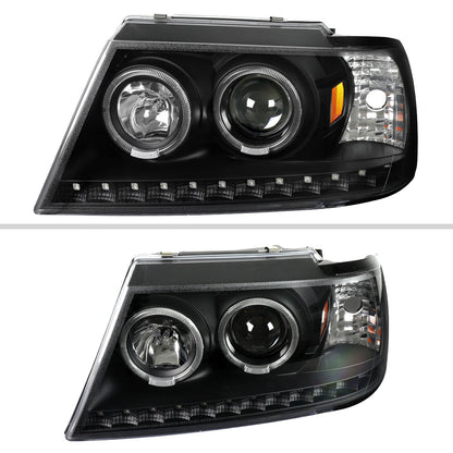 2002-2005 Ford Explorer Dual Halo Projector Headlights (Matte Black Housing/Clear Lens)