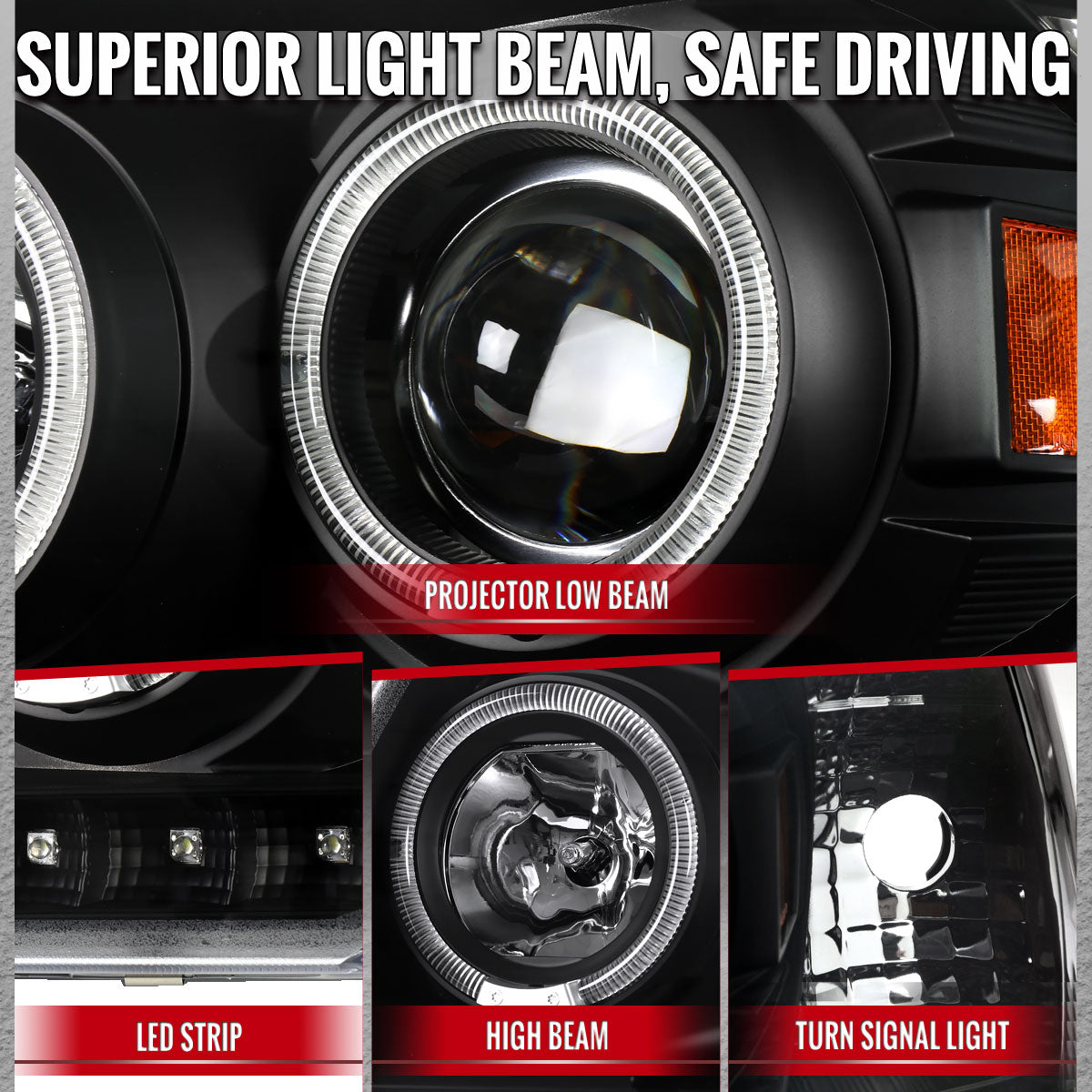 2002-2005 Ford Explorer Dual Halo Projector Headlights (Matte Black Housing/Clear Lens)
