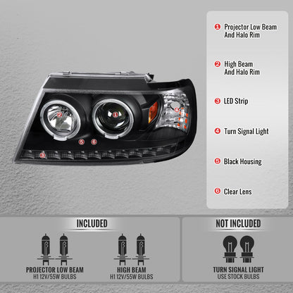 2002-2005 Ford Explorer Dual Halo Projector Headlights (Matte Black Housing/Clear Lens)