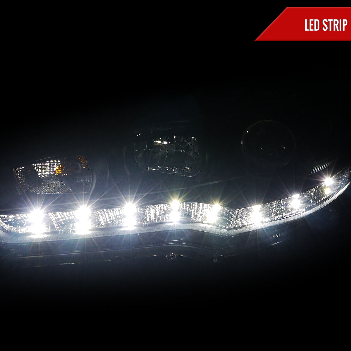 2008-2015 Mitsubishi Lancer EVO Projector Headlights w/ SMD LED Light Strip (Matte Black Housing/Clear Lens)