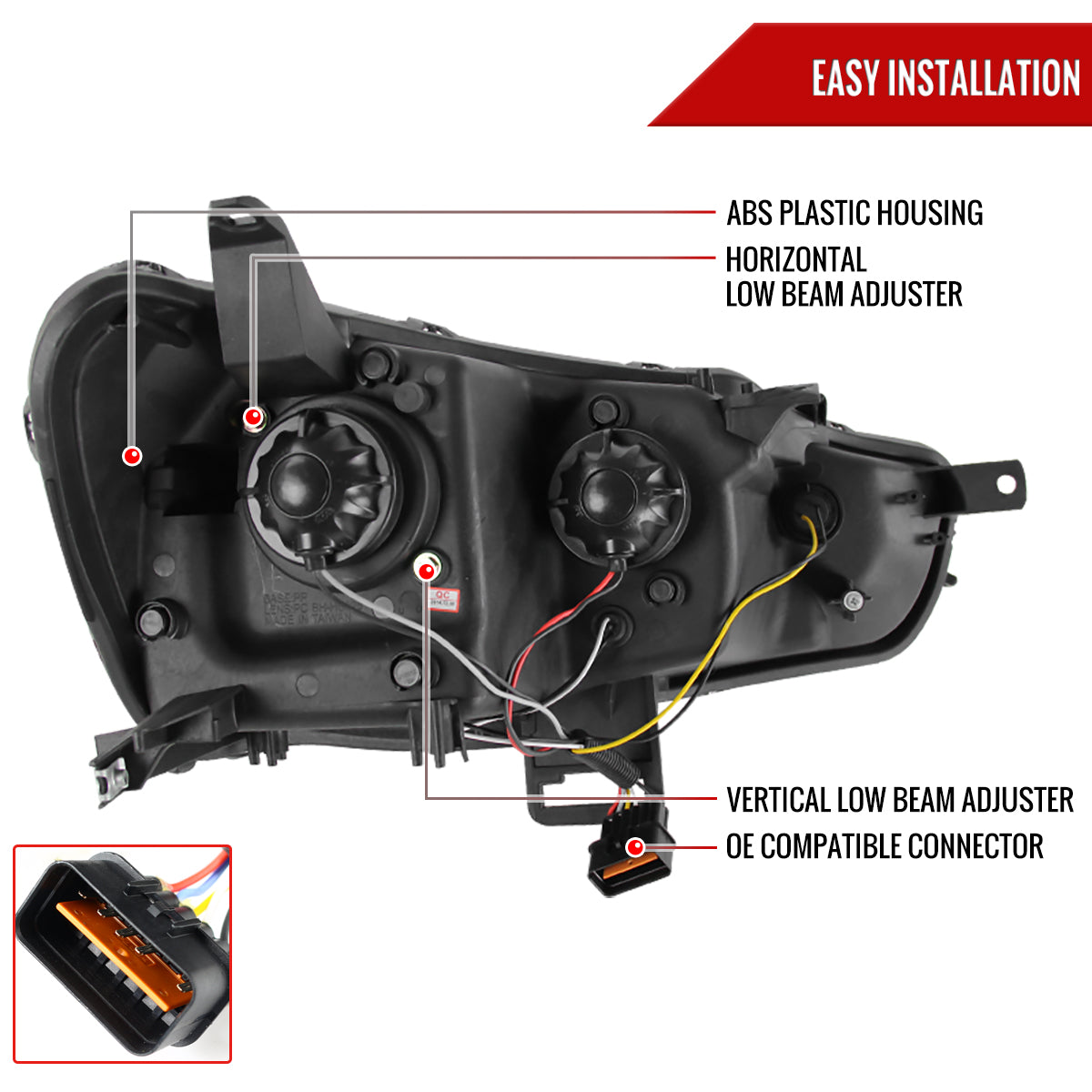 2008-2015 Mitsubishi Lancer EVO Projector Headlights w/ SMD LED Light Strip (Matte Black Housing/Clear Lens)
