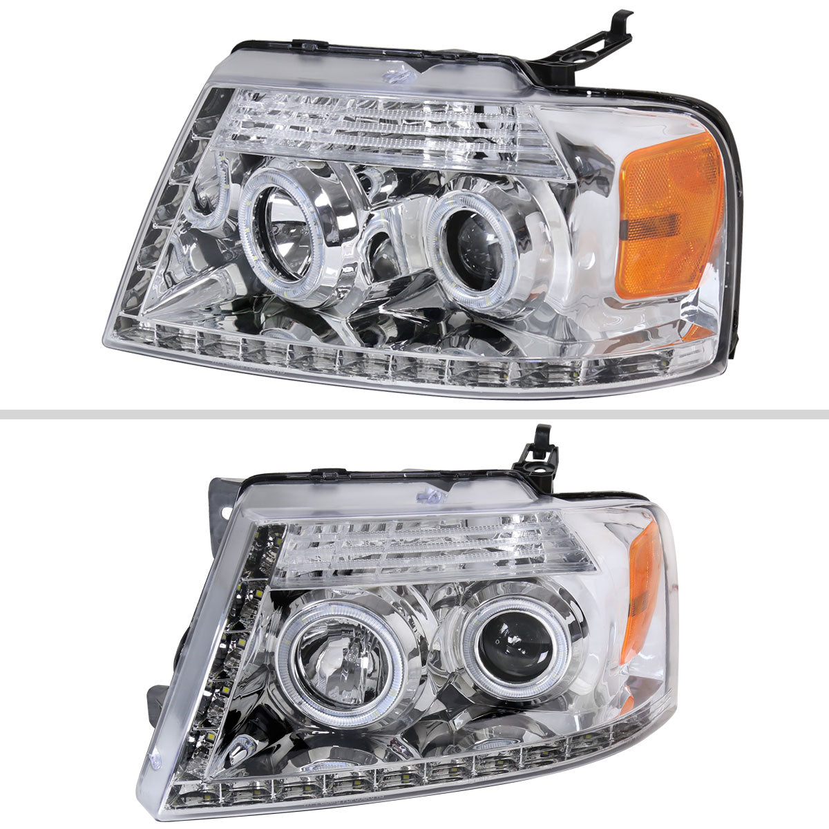 2004-2008 Ford F-150/ 2006-2008 Lincoln Mark LT Dual Halo Projector Headlights w/ LED Light Strip (Chrome Housing/Clear Lens)
