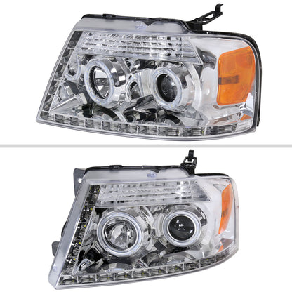 2004-2008 Ford F-150/ 2006-2008 Lincoln Mark LT Dual Halo Projector Headlights w/ LED Light Strip (Chrome Housing/Clear Lens)