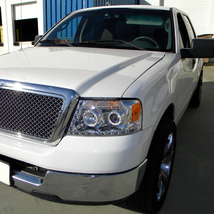 2004-2008 Ford F-150/ 2006-2008 Lincoln Mark LT Dual Halo Projector Headlights w/ LED Light Strip (Chrome Housing/Clear Lens)