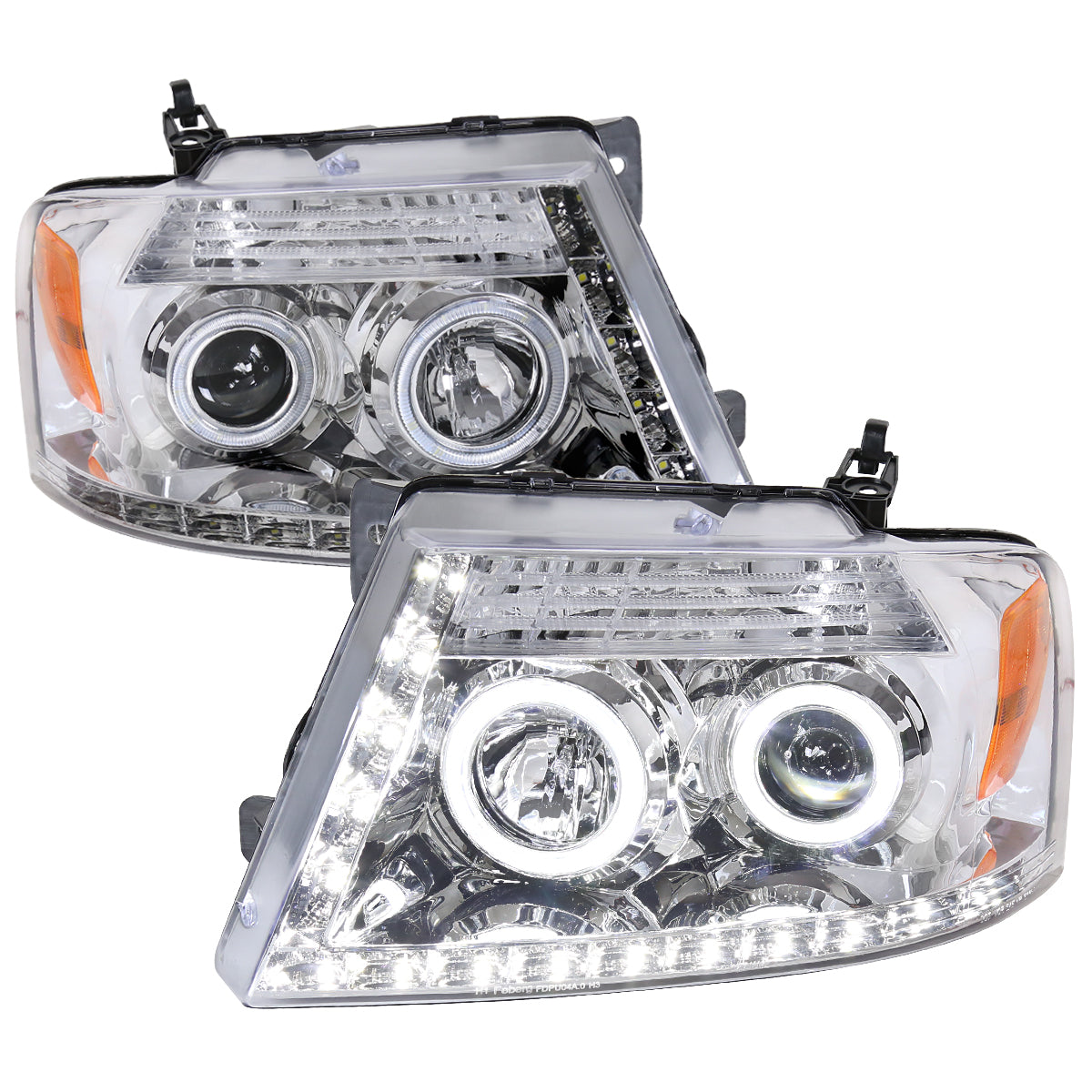 2004-2008 Ford F-150/ 2006-2008 Lincoln Mark LT Dual Halo Projector Headlights w/ LED Light Strip (Chrome Housing/Clear Lens)