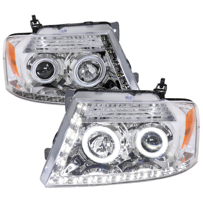 2004-2008 Ford F-150/ 2006-2008 Lincoln Mark LT Dual Halo Projector Headlights w/ LED Light Strip (Chrome Housing/Clear Lens)