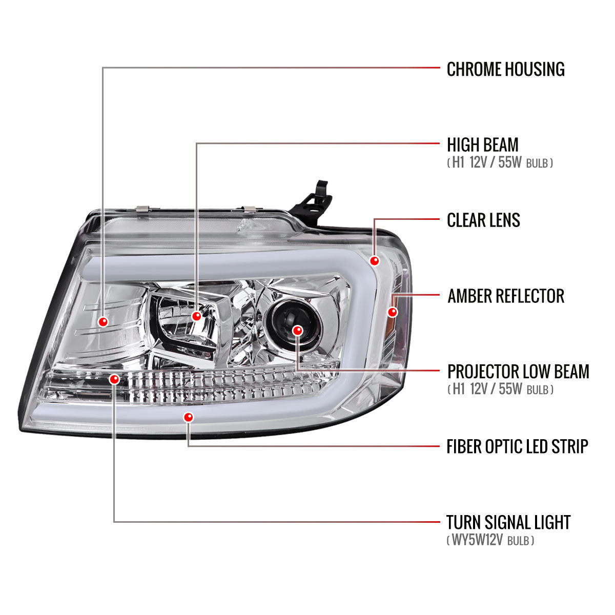 2004-2008 Ford F-150/ 2006-2008 Lincoln Mark LT LED C-Bar Projector Headlights (Chrome Housing/Clear Lens)