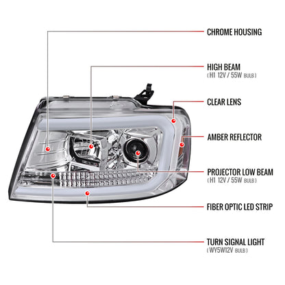 2004-2008 Ford F-150/ 2006-2008 Lincoln Mark LT LED C-Bar Projector Headlights (Chrome Housing/Clear Lens)