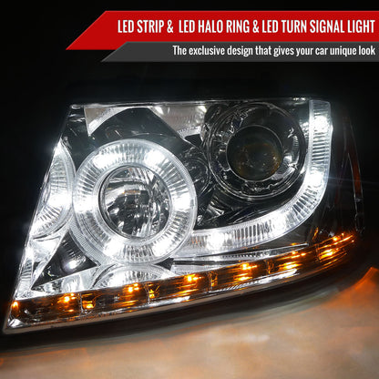 2004-2008 Ford F-150/ 2006-2008 Lincoln Mark LT Halo Projector Headlights w/ SMD LED Light Strip & LED Turn Signal Lights (Chrome Housing/Clear Lens)