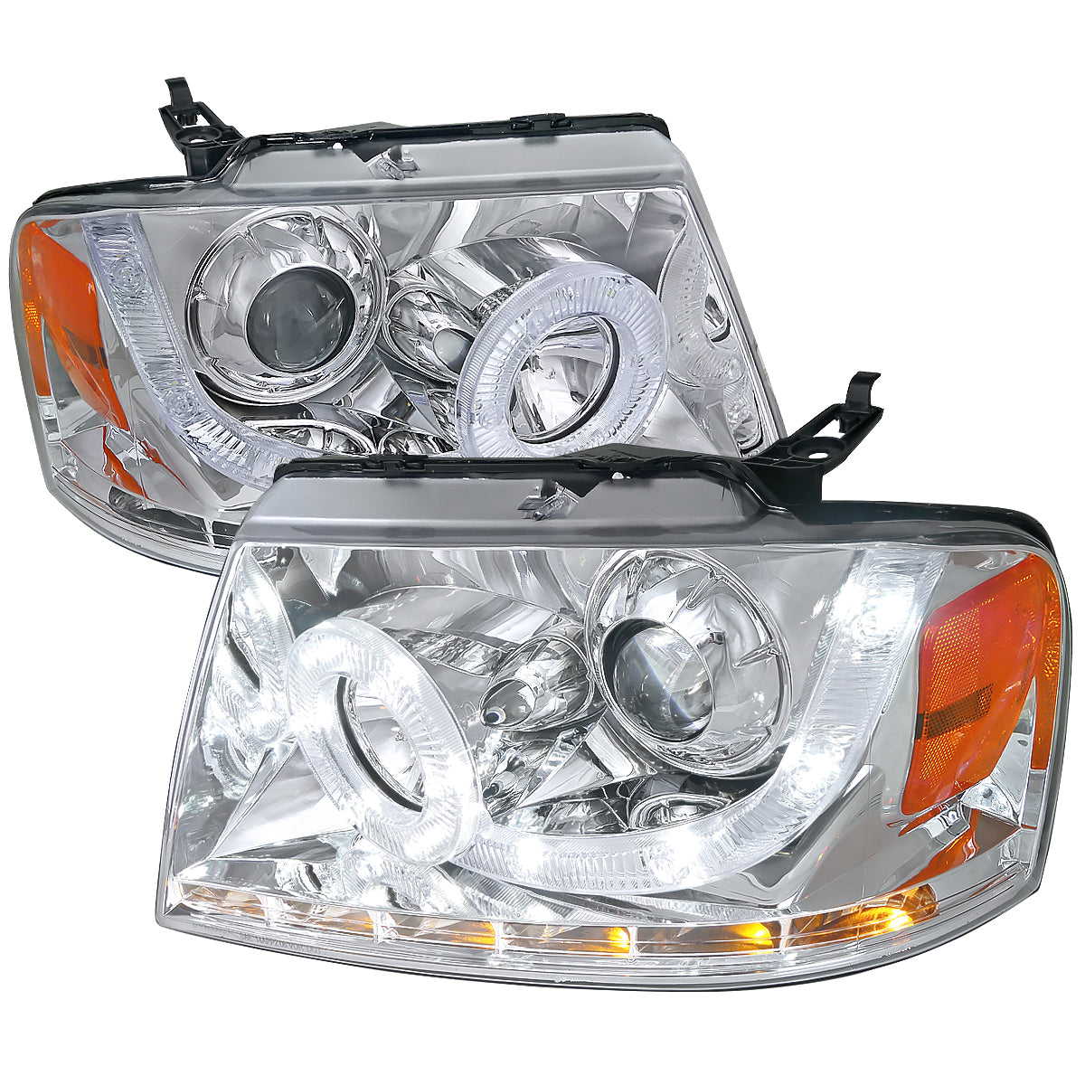 2004-2008 Ford F-150/ 2006-2008 Lincoln Mark LT Halo Projector Headlights w/ SMD LED Light Strip & LED Turn Signal Lights (Chrome Housing/Clear Lens)