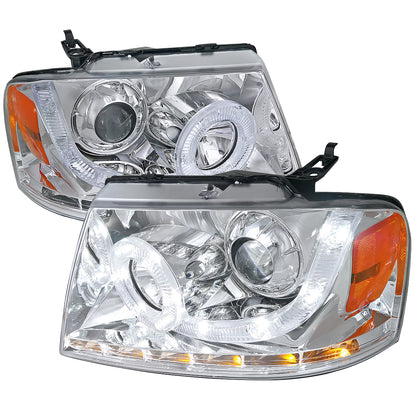 2004-2008 Ford F-150/ 2006-2008 Lincoln Mark LT Halo Projector Headlights w/ SMD LED Light Strip & LED Turn Signal Lights (Chrome Housing/Clear Lens)